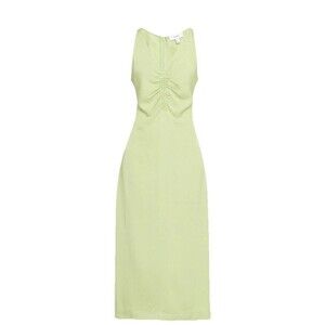 REISS Pari Petite Ruched Sleeveless Midi Dress With Linen in Green Size 6 P BNWT